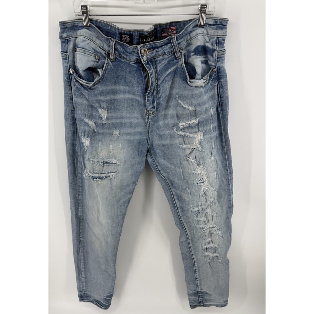 Damati Distressed Jeans Mens 38X 32 Blue Denim